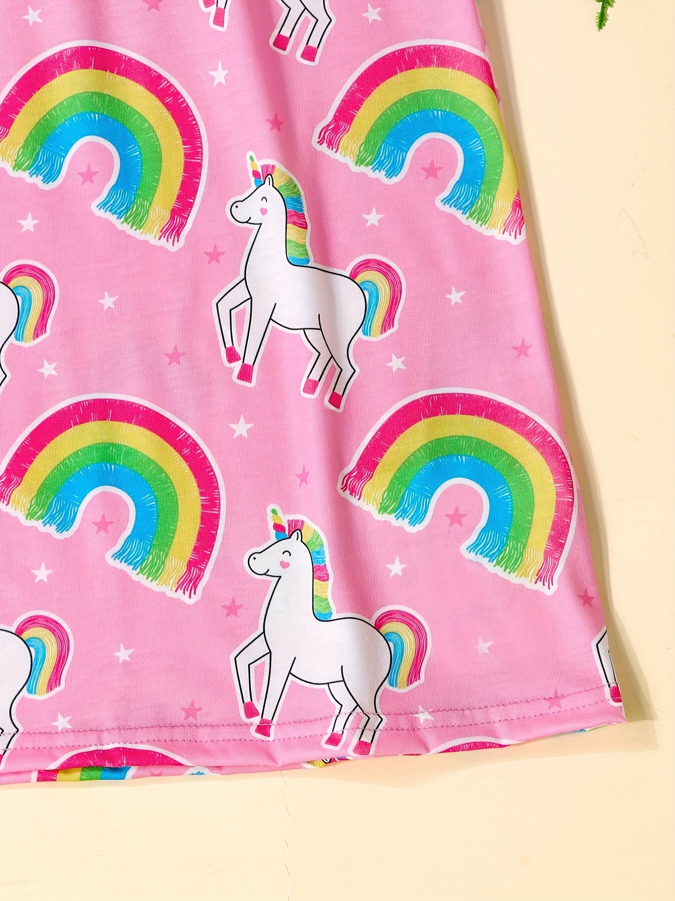 Toddler Girls Rainbow Unicorn Ruffle Trim Dress