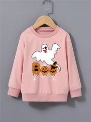 Boys Ghost Print Sweatshirt Halloween Style Kids Clothes