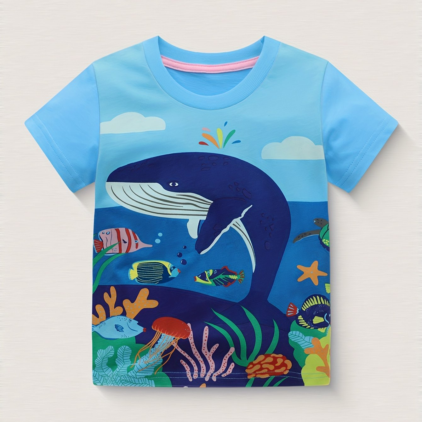 Whale Print Kid's T shirt Short Sleeve Top Boy's Tee