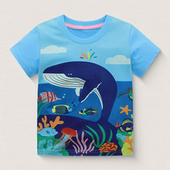 Whale Print Kid's T shirt Short Sleeve Top Boy's Tee