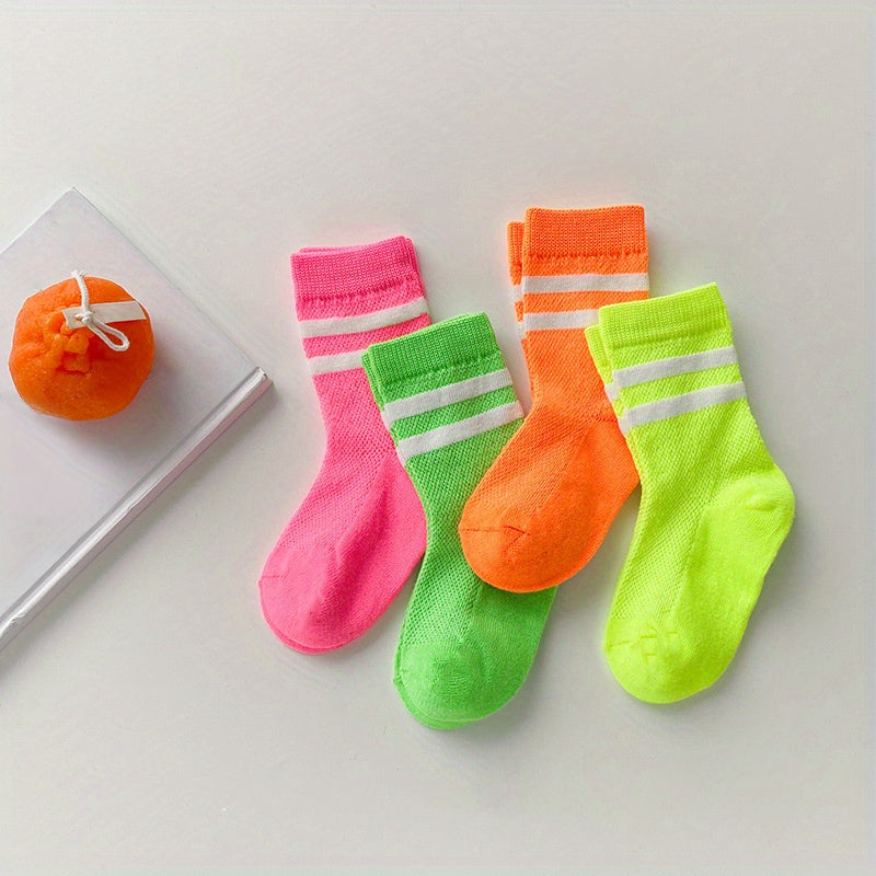 Girls Kids Cotton Blend Stripe Crew Socks for Spring & Summer