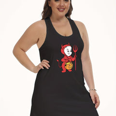 Cartoon Ghost Print Tank Dress Women's Plus Halloween Lounge Dress