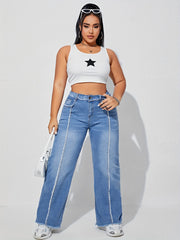 Raw Trim High Rise Wide Leg Jeans