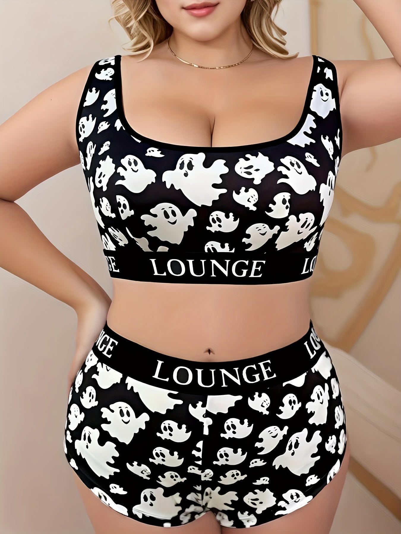 Halloween Sports Lingerie Set Ghost Print Bra & Panty Set