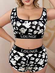 Halloween Sports Lingerie Set Ghost Print Bra & Panty Set