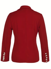Women's Plus Solid Double Breast Button Long Sleeve Casual Blazer