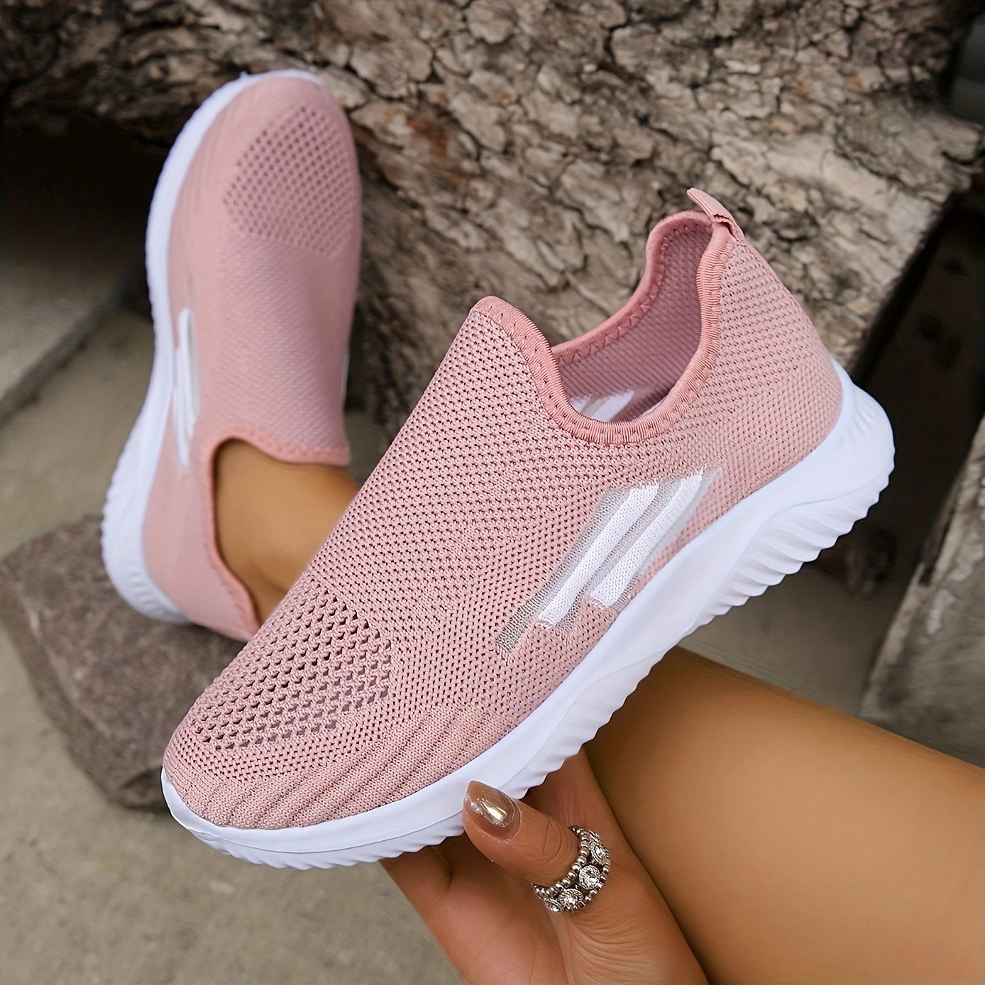 Women's Pink Breathable Slip On Running Shoes Lightweight Low Top