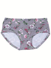 4 Pack Plus Size Panties Set Women's Plus Floral Print High Stretch Briefs
