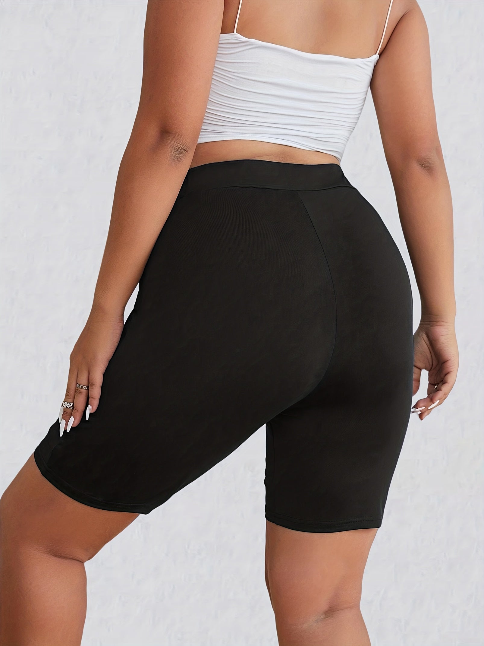 Women's Solid Wide Waistband Biker Shorts