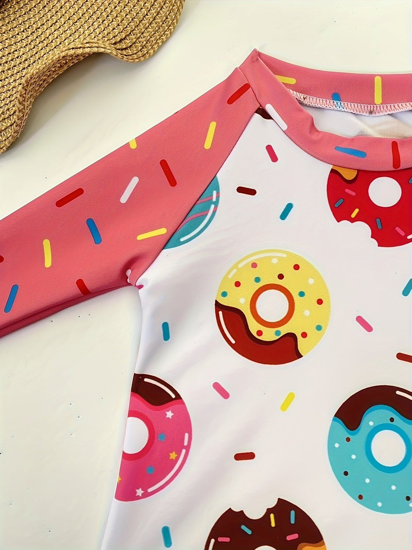 Girls' Donut Graphic Long Sleeve Swimwear Set, 2pcs