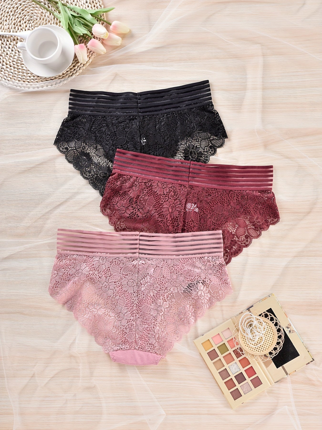 3 Pack Plus Size Underwear Set Women's Plus Lace Underwear Set