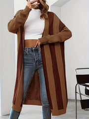 Colorblock Open Front Long Cardigan
