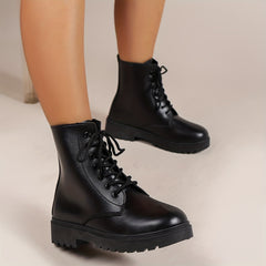Women's Lace Up Platform Ankle Boots Round Toe Non slip Combat Shoes