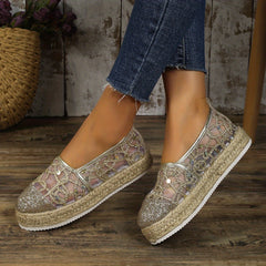 Women's Glitter Platform Espadrille Loafers Slip On Shoes