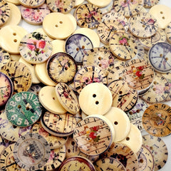 50pcs 20mm Vintage Wooden Clock Buttons Two Holes Round Sewing