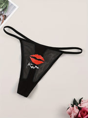 Letter & Lips Print Seamless Thongs Low Waist Intimates Panties