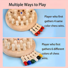 Wooden Family Memory Competition Game - Strategy Board with Colorful Pegs & Dice