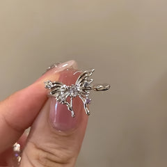 Adjustable Silvery Butterfly Zircon Ring - Sweet Index Finger Ring
