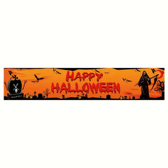 Large Happy Halloween Banner Graveyard Background Orange Party Decoration