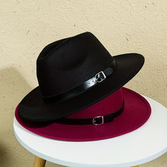 Metal Buckle Decor Big Brim Jazz Hat Men Women Retro Top Hat
