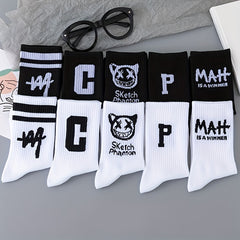 10 Pairs Letter Print Socks Comfy & Breathable Mid Tube Women's Stockings