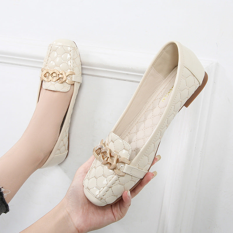 Women's Chain Decor Peas Shoes Slip on Loafers