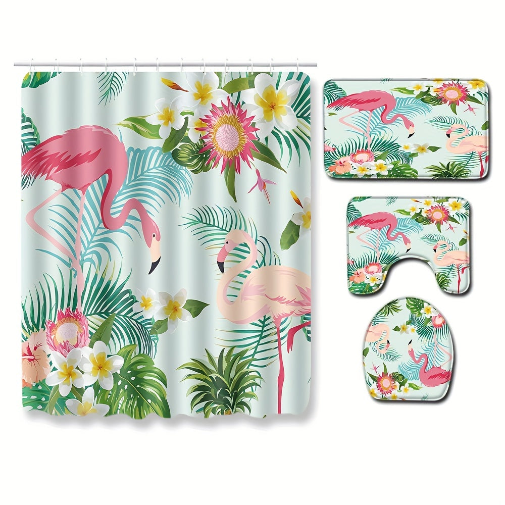Flamingo Shower Curtain + Blanket Set, Modern Bathroom Decor