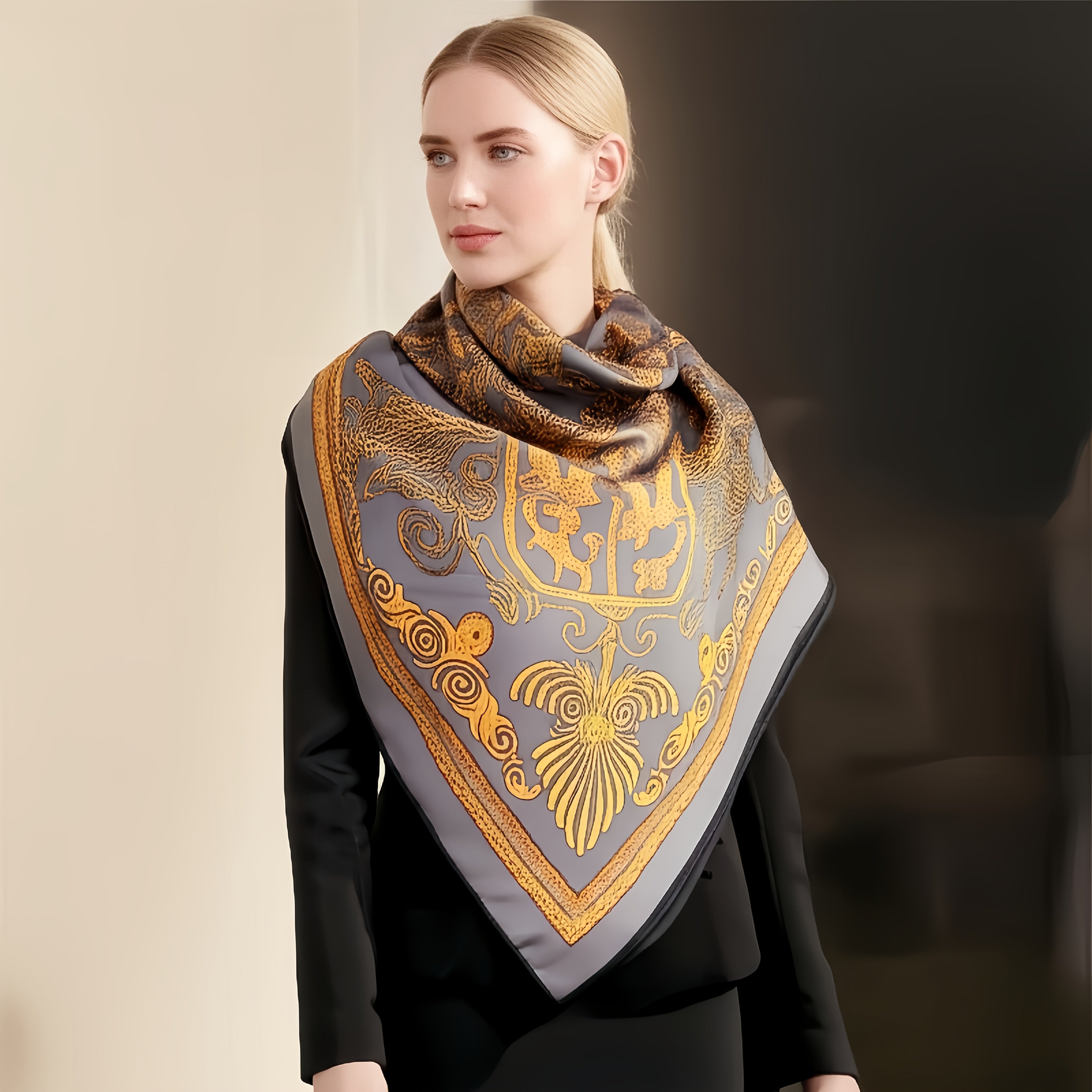 Silk Scarf: Elegant Phoenix Design 180x70cm