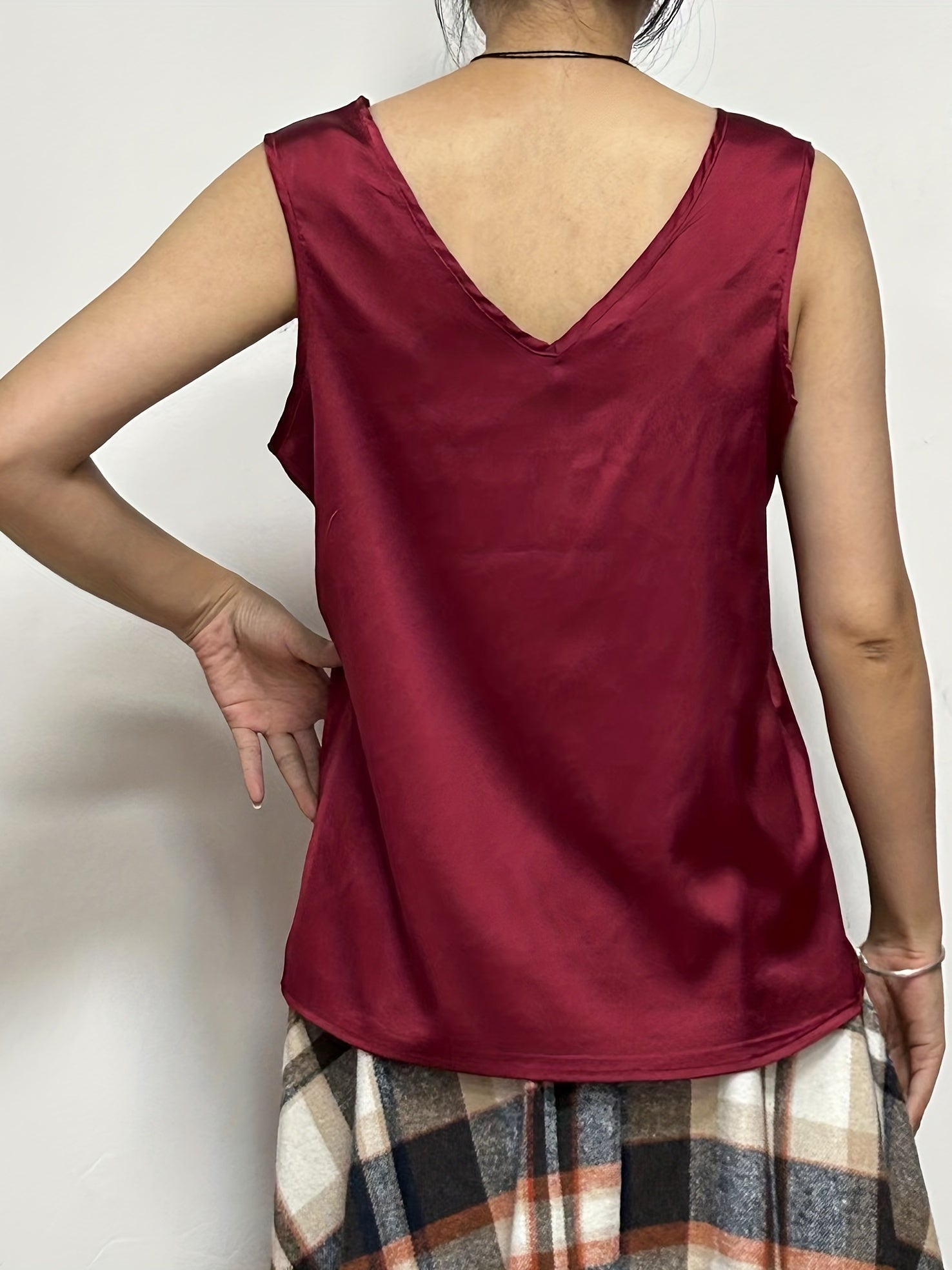 Solid V Neck Tank Top Sleeveless Casual Summer Top