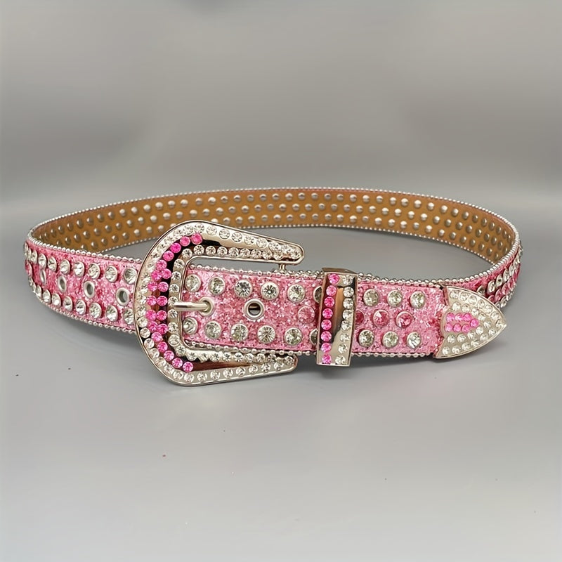 Y2K Pink Rhinestone Belts Cowgirl Studded Women Jeans Belt