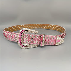 Y2K Pink Rhinestone Belts Cowgirl Studded Women Jeans Belt