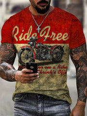 Motorcycle 3D Print Men's Retro Street Short Sleeve T Shirt