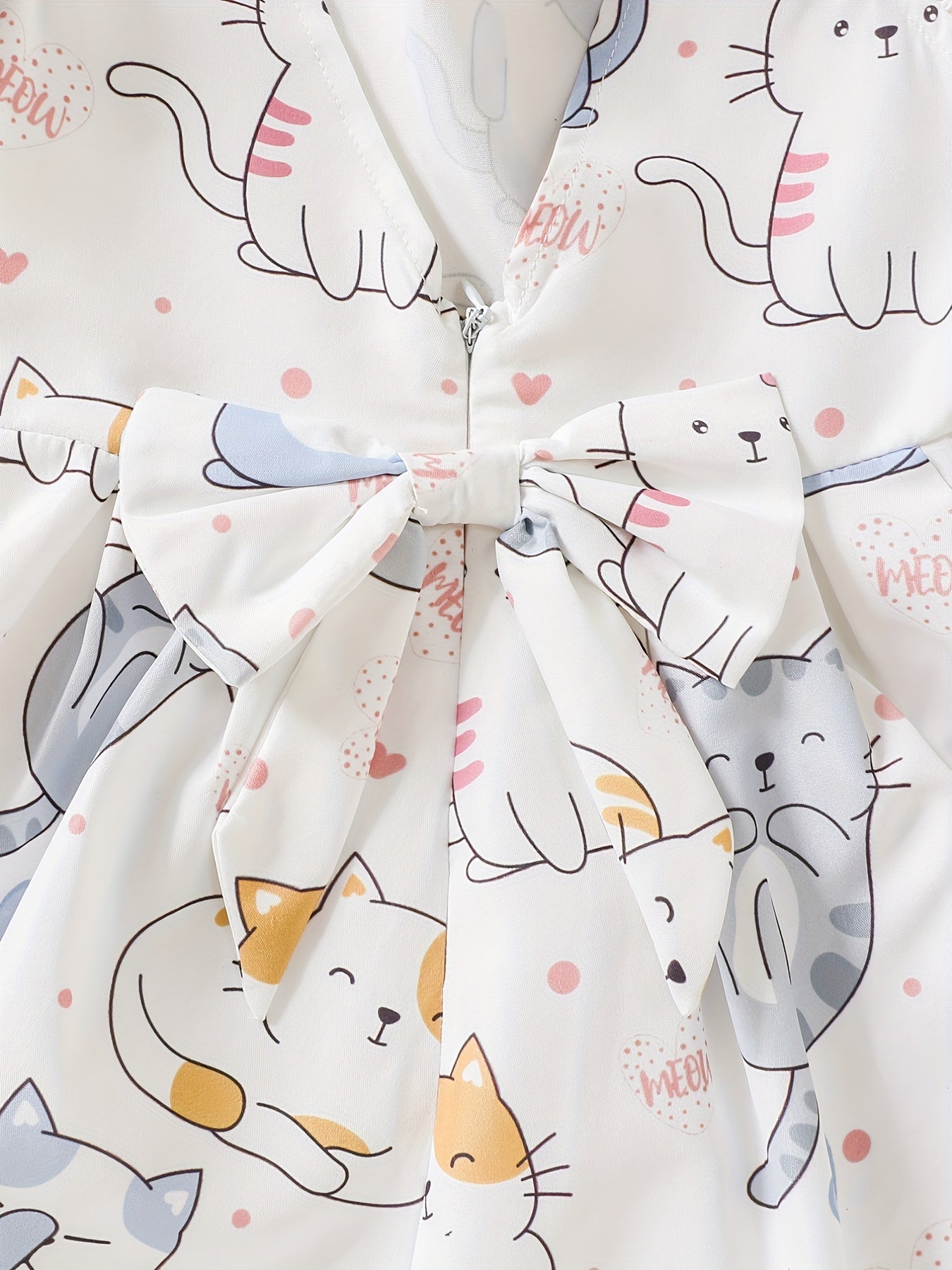 Toddler Girls Ruffle Trim Cat Graphic Backless Bow Princess Dress