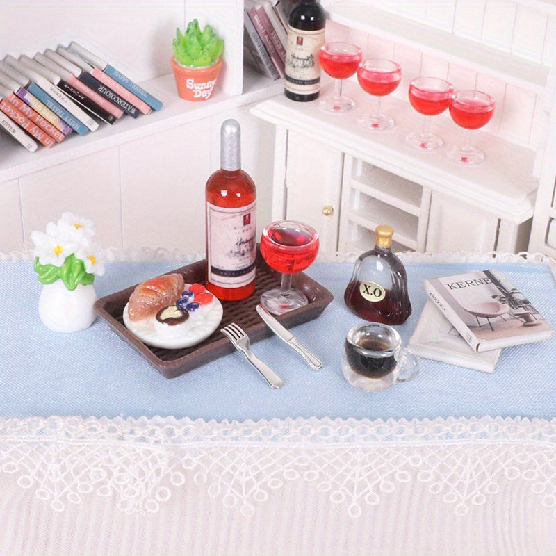 6pcs Simulation Red Wine Steak Set Dollhouse Decor Food Play