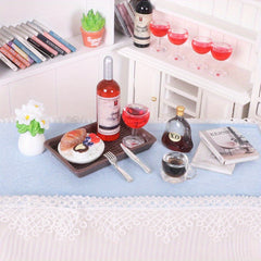 6pcs Simulation Red Wine Steak Set Dollhouse Decor Food Play