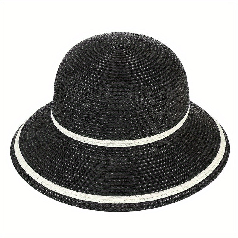 Solid Sun Hat Breathable Bucket Hat Adjustable Straw Beach Hats For Women