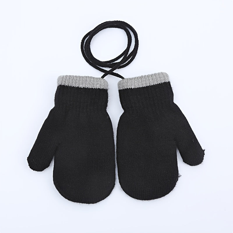 Kids Winter Knitted Gloves With Strings