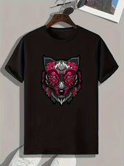 Wolf Pattern Print Men's Comfy Sports T shirt Graphic Tee for Fitness Activities