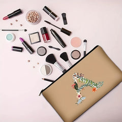 Floral Pattern Cosmetic Bag with Letter Detail Zipper