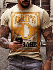 ''DAD'S GARAGE'' Pattern Print Men's Short Sleeve Comfy T shirt Graphic Tee