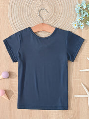 Girls Solid T shirt Casual Mid Stretch Bow Tie Crew Neck Tee Top