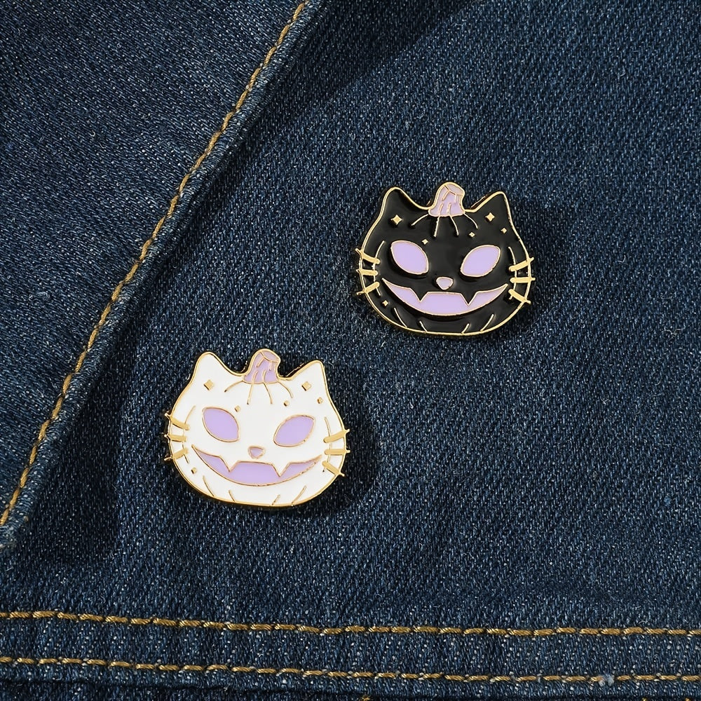 Enamel Pumpkin Cat Retro Halloween Brooch Funny Pin Jewelry