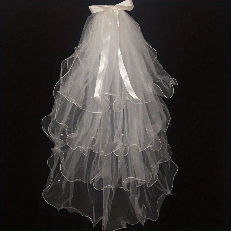 Bowknot Wedding Veil With Faux Pearl Ornament