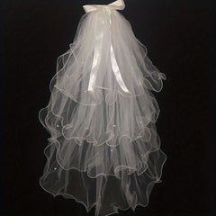 Bowknot Wedding Veil With Faux Pearl Ornament