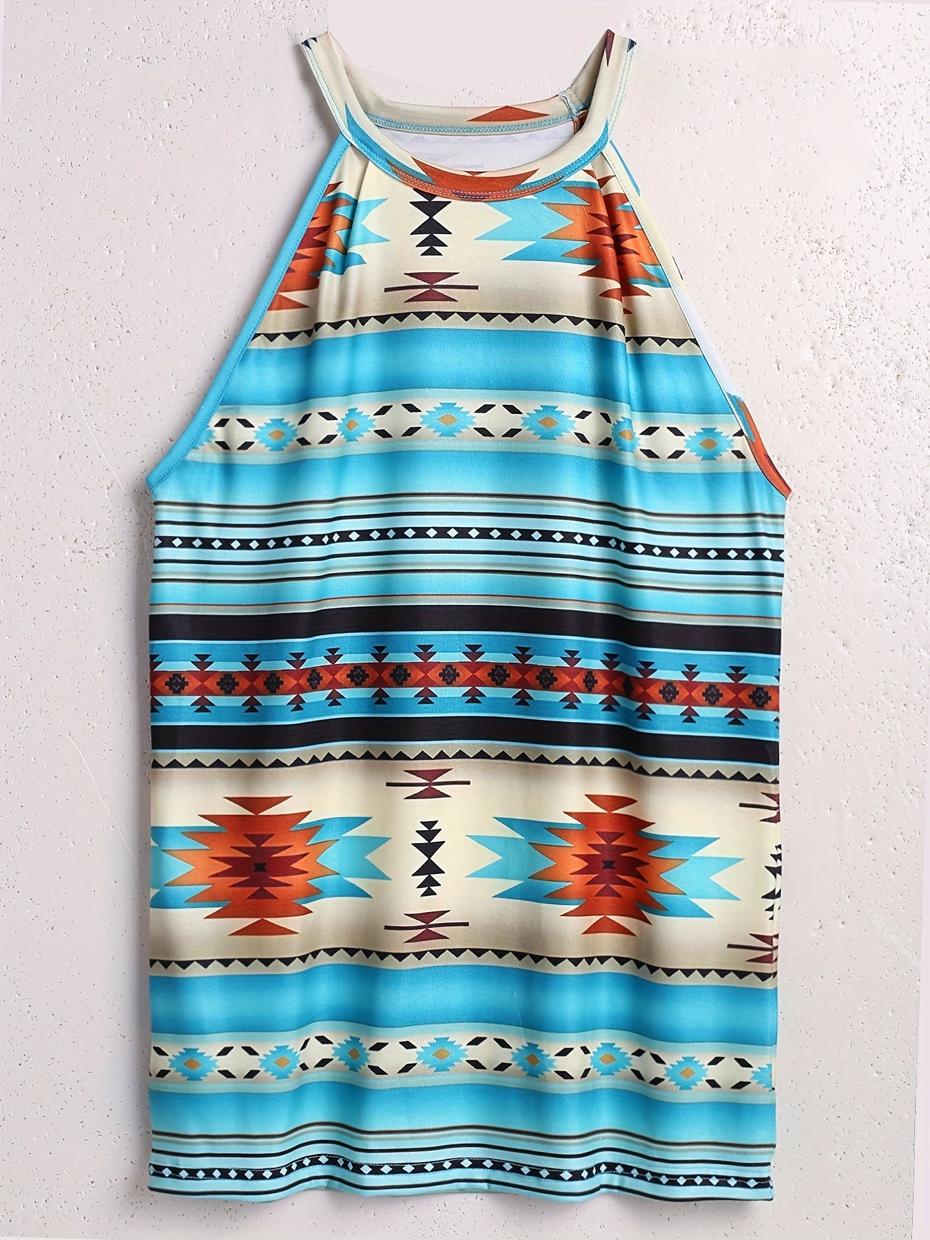 Geometric Print Halter Neck Top Sleeveless Summer Casual