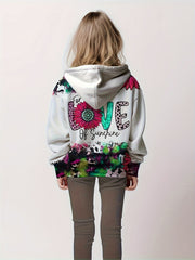 Western Style LOVE Print Sunflower Graphic Hoodies Girls Pullover