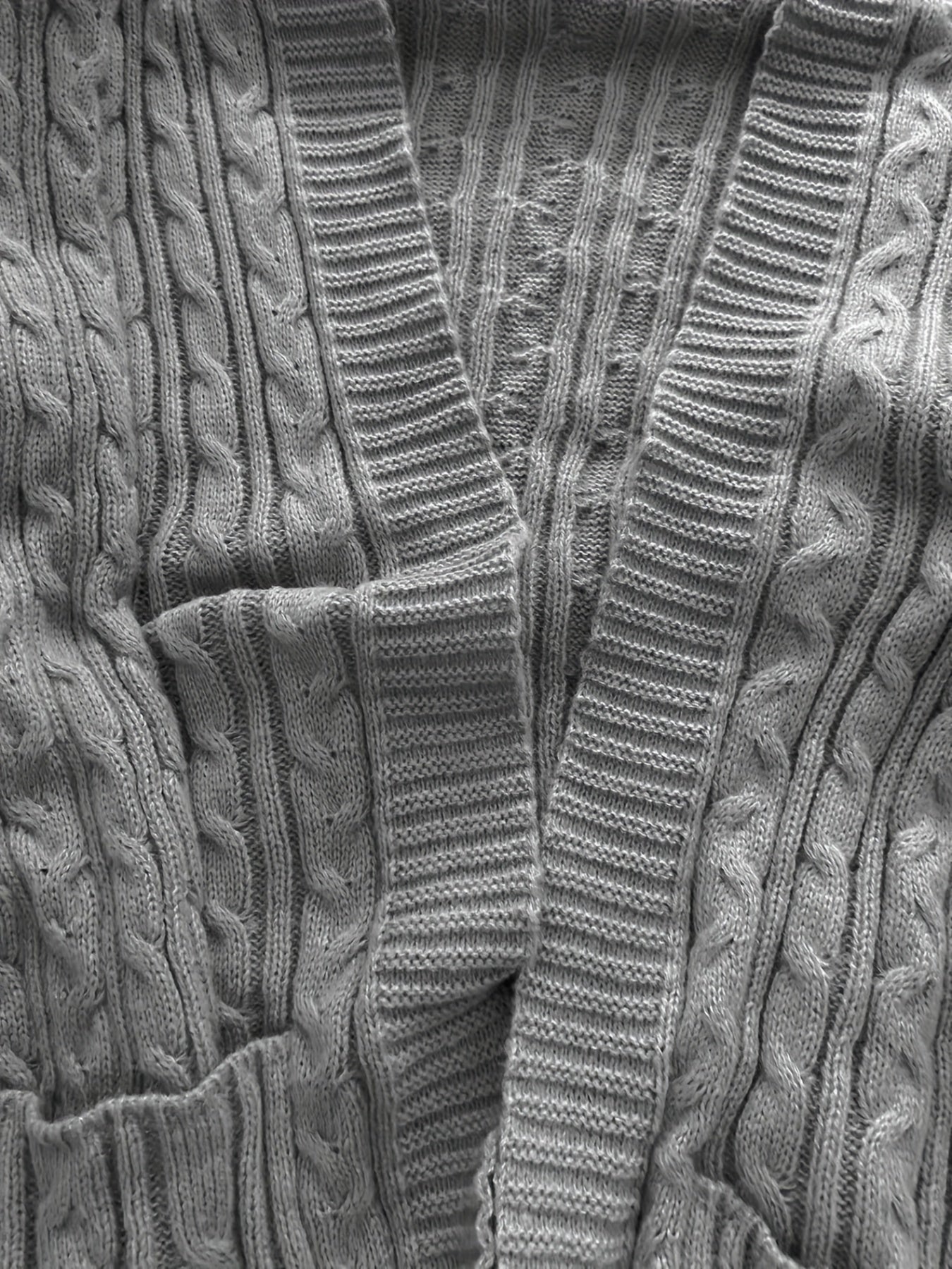 Cable Knit Open Front Cardigan with Pockets