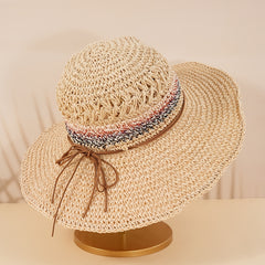 Boho Foldable Straw Hat Big Brim Beach Sunshade Hat for Women