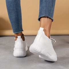 Women's Knit Platform Sneakers Lace Up Outdoor Shoes