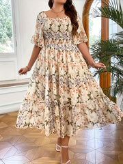 Women's Plus Floral Print Square Neck Maxi Dress
